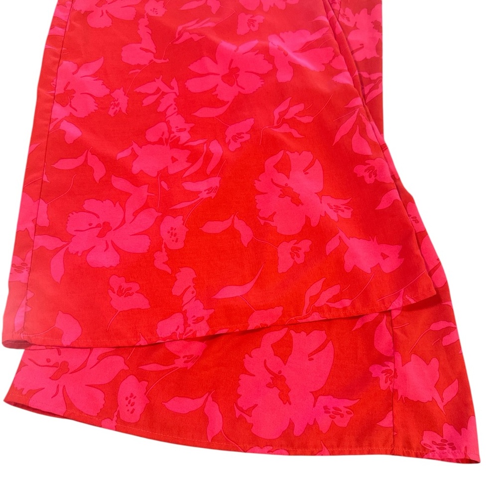 Staccato Wide Leg Pants Size Large Cherry Red Floral Pattern Elastic Waistband - Picture 5 of 11